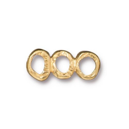 Коннектор, 18х8мм, TierraCast, 3 кольца, базовый материал - оловянный сплав, позолоченный, 2 шт.
