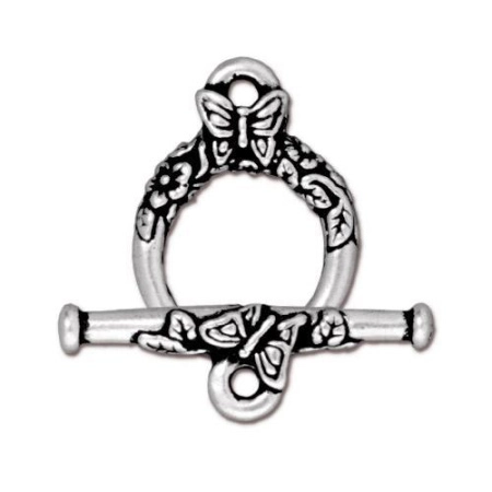 Застежка, 20х15мм, TierraCast, тогл, Бабочка, базовый материал - оловянный сплав, посеребренный с чернением, 1 шт.