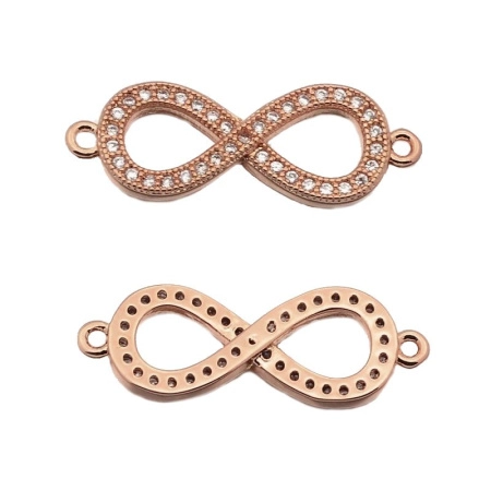 Коннектор, 24х8.5мм, Milano, Бесконечность, с фианитами, базовый материал - латунь, под розовое золото, 1 шт.