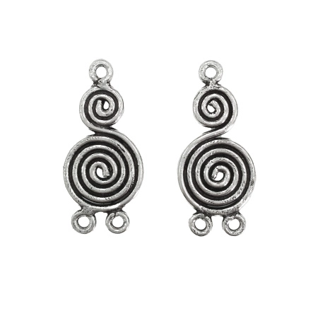 Коннектор, 26х12мм, Индия, спираль двойная, с двумя петельками, базовый материал - латунь, посеребренная с чернением, 5 шт., УЦЕНКА Коннектор, 26х12мм, Индия, спираль двойная, с двумя петельками, базовый материал - латунь, посеребренная с чернением, 5 шт., УЦЕНКА