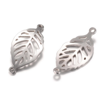 Коннектор, 29х14х1мм, ажурный листик, базовый материал - нержавеющая сталь, без покрытия, 2 шт.