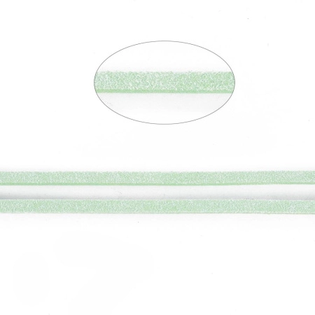 <p>Плоский замшевый шнур, окрашенный нежный зеленовато-голубой цвет (мятный). Оттенок может немного отличаться от представленного на фотографии. Размер шнура может немного отличаться от заявленного. По возможности, продается цельным куском, однако, может поставляться несколькими отрезами. Цена за 5 метров.  </p>