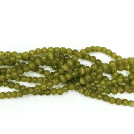 Бусины каменные, кошачий глаз (имитация), оливковый, 4мм, 95 шт., низка