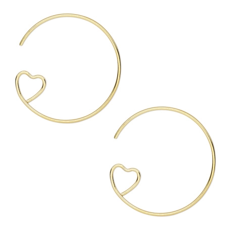 Швензы открытые, 23мм, кольца с сердечком, базовый материал - латунь, позолоченные, пара, УЦЕНКА
