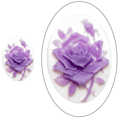 Камея акриловая, 25х18мм, роза, фиолетовая на белом, 1 шт.