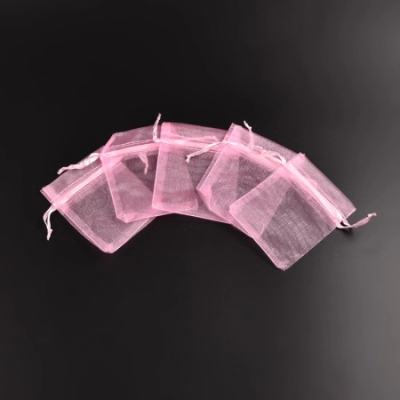 Мешочек из органзы, 15х10см, розовый с розовой ленточкой, 10 шт.