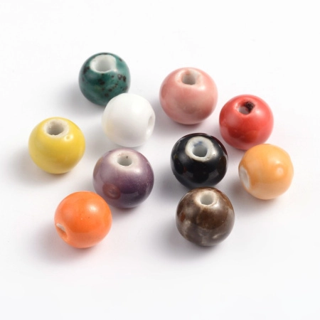 Бусина фарфоровая, 10-11мм, круглая, микс цветов, 10 шт.