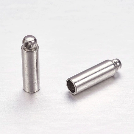 Концевики, 10х2.8мм (внутренний размер 1.8мм), клеевые, гладкие цилиндры с петелькой, базовый материал - нержавеющая сталь, без покрытия, пара