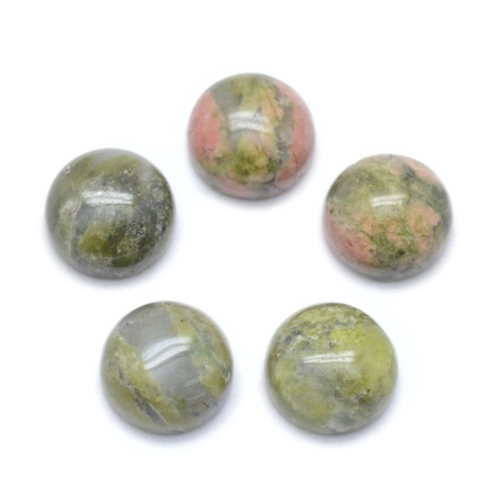 <p>
 Кабошон из натурального камня - унакита. Кабошоны отличаются по цвету и рисунку, а также по толщине: при заказе нескольких штук мы постараемся подобрать похожие. По краю кабошонов возможны небольшие неровности. Цена за 5 шт.
</p>