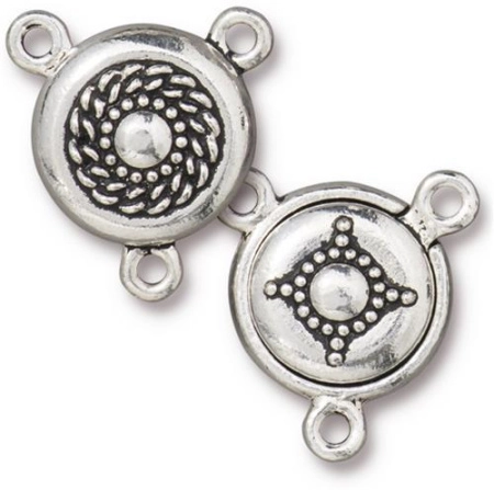 Застежка, 29х27.5мм, TierraCast, магнитная, круг с пупырышками, с тремя петельками, базовый материал - оловянный сплав, посеребренный с чернением, 1 шт.