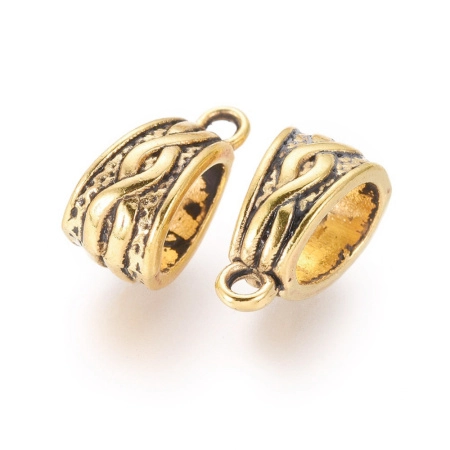 Держатель, 14х7мм, удлиненный с косичкой, базовый материал - цинковый сплав, золотистого цвета с чернением, 10 шт.