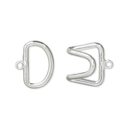 Застежка, 23х16.5мм, крючок с ответной частью, на одну нить, базовый материал - латунь, посеребренный, 1 шт.