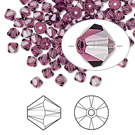Бусина Swarovski, 4мм, Биконус (#5328), аметист (цвет 204), 10 шт. Бусина Swarovski, 4мм, Биконус (#5328), аметист (цвет 204), 10 шт.