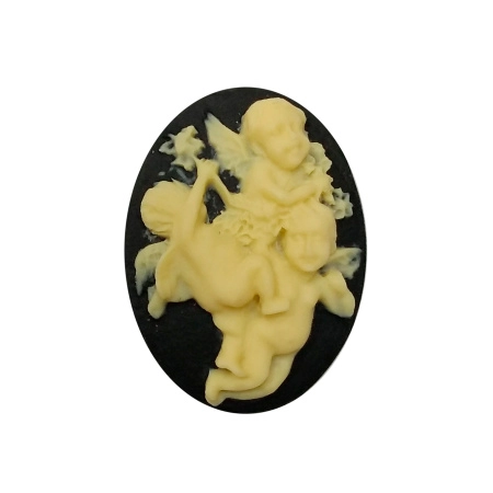 Камея акриловая, 25х18мм, амурчики, слоновая кость на черном, 1 шт.