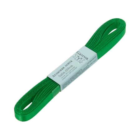 Лента атласная, Gaммa, 6мм, ярко-зеленая №090, моток, 5 метров