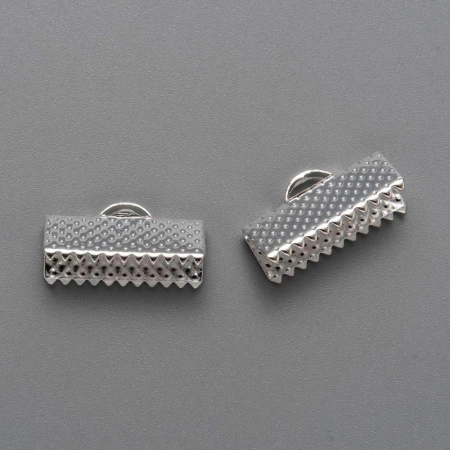 Концевики, 16х8мм (ширина 16мм), зажимы для ленты, текстурированные, базовый материал - железо, стального цвета, 10 грамм