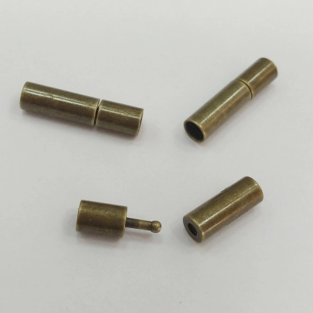 Застежка-концевик, 16х4мм (внутренний размер 3мм), кнопка-цилиндр с силиконовой вставкой, базовый материал - латунь, бронзового цвета, 5 шт.
