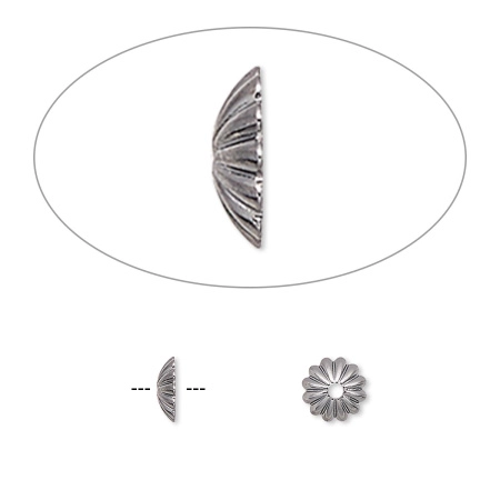 Шапочка для бусин (обниматель), 6х1.5мм, ребристый, базовый материал - латунь, вороненая сталь, 20 шт.