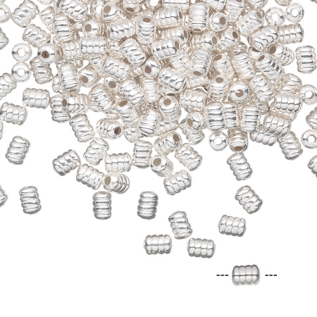 Бусина металлическая, 4х3мм, трубочка с бороздками, базовый материал - латунь, посеребренная, 20 шт. Бусина металлическая, 4х3мм, трубочка с бороздками, базовый материал - латунь, посеребренная, 20 шт.