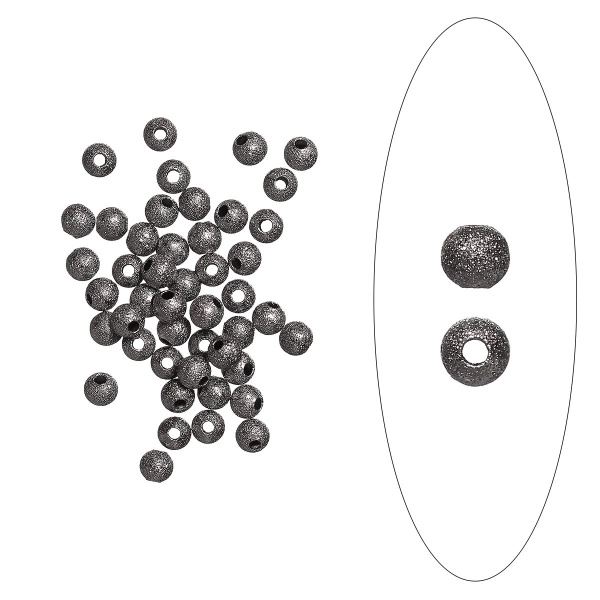 <p>
Латунная бусина с покрытием звездная пыль (stardust) цвета стали с чернением (вороненой стали). Также такие бусины называют "сахарный шарик" или "бусина с сахарным покрытием". Диаметр отверстия около 1 мм. Оттенок может отличаться от фотографии и в разных поставках. Цена за 2 грамма (около 18 штук, фасуются без проверки на дефекты).
</p>