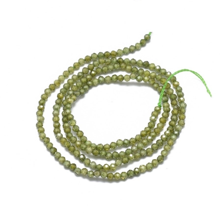 Бусины каменные, фианит, оливковый, 2-2.5мм, граненый, 165-210 шт., низка