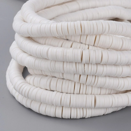 Бусины из гибкой полимерной глины, 6х1мм, диски (чипсы), белого цвета, 350-400 шт., низка