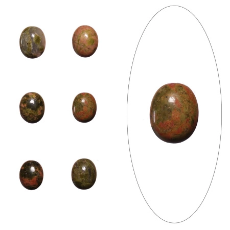 Кабошон каменный, 10х8мм, унакит, 5 шт.