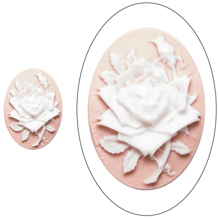 Камея акриловая, 25х18мм, роза, белая на розовом, 1 шт.