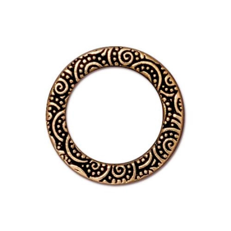 Коннектор, 19мм, TierraCast, кольцо со спиральным узором, базовый материал - оловянный сплав, позолоченное с чернением, 1 шт.