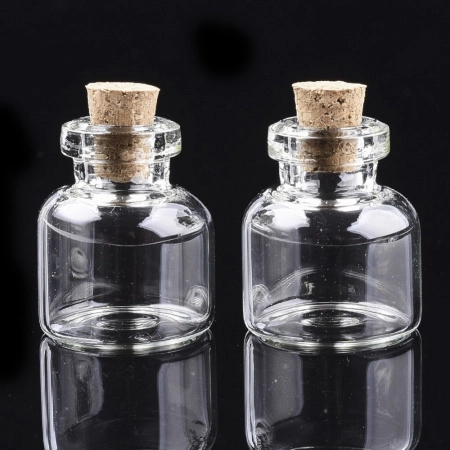 Бутылочка для декорирования, 26х22мм, широкая с узким горлышком, базовый материал - стекло, стеклянная с пробкой, 5 шт.