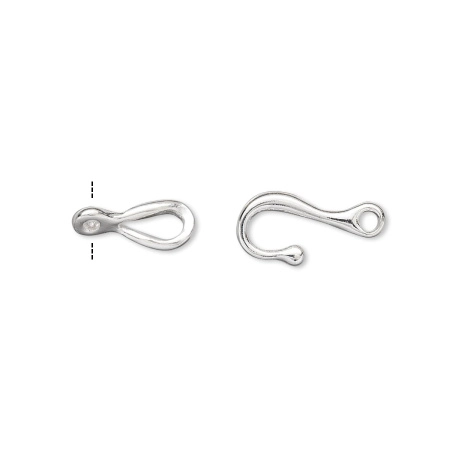 Застежка, 15х7мм, крючок с ответной частью, базовый материал - латунь, посеребренный, 1 шт.