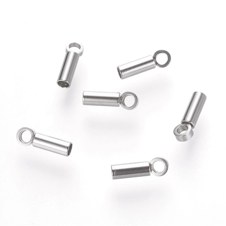 Концевики, 7.5х2.5мм (внутренний размер 1.3мм), клеевые, гладкие цилиндры с петелькой, базовый материал - нержавеющая сталь, без покрытия, пара