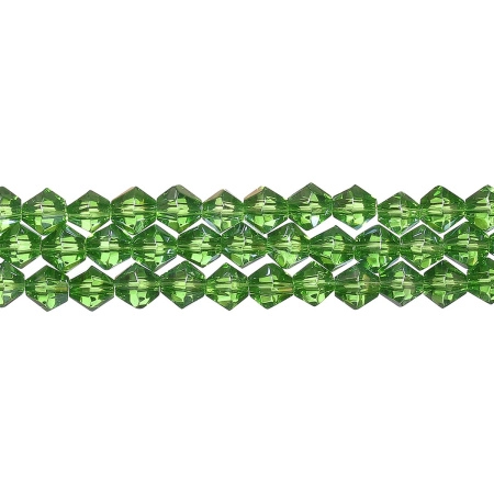 Бусины стеклянные, 6мм, граненые, биконусы, зеленые с перламутровым покрытием, 50 шт., низка Бусины стеклянные, 6мм, граненые, биконусы, зеленые с перламутровым покрытием, 50 шт., низка