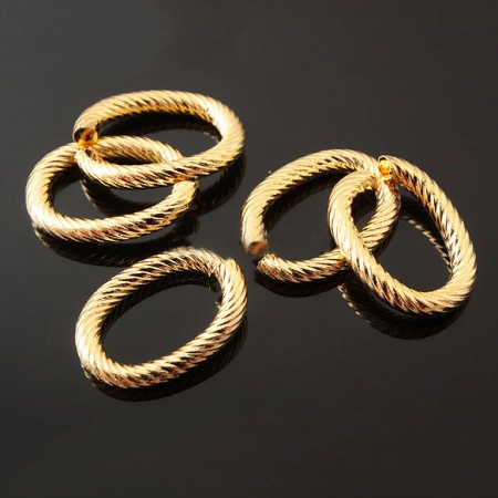 Соединительное колечко, 14х10.5мм (толщина 2.0мм, внутренний размер 10х6.5мм), овальное, витое, Корея, базовый материал - сталь, позолоченное, 4 шт.