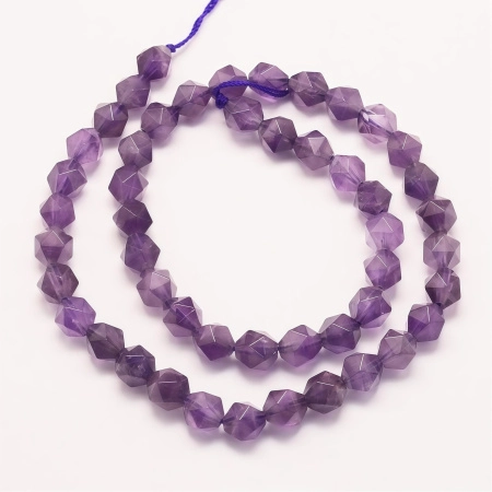 Бусины каменные, аметист, многогранники, 8.5-10мм, 10 шт., низка