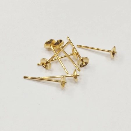 Пусеты, 4мм, с чашей и штифтом, базовый материал - нержавеющая сталь, золотистого цвета, 5 пар