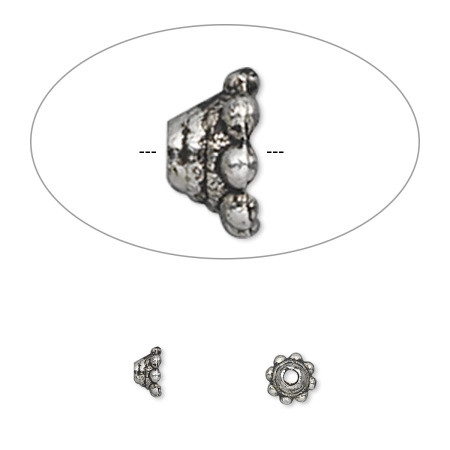 Шапочка для бусин (обниматель), 5х3мм, колокольчик, базовый материал - цинковый сплав, посеребренный с чернением, 20 шт.