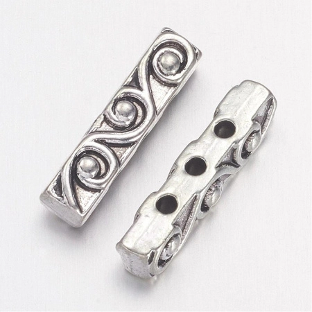 Разделитель, 18х4мм, с завитками, на 3 отверстия, базовый материал - цинковый сплав, стиль тибетское серебро, 10 шт.