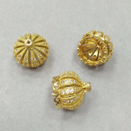 Цилиндр, 16х15мм (внутренний размер 11мм), Milano, Корона с фианитами, базовый материал - латунь, под золото, 1 шт. УЦЕНКА