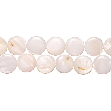 Бусина перламутр, 12-13х3мм, плоский круг, айвори, 30 шт., низка