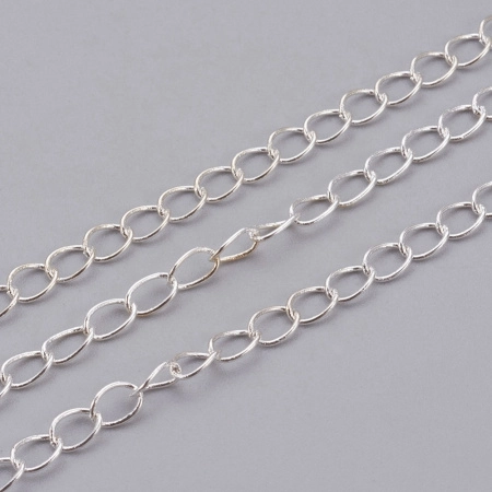 Цепочка отрезная (без замка), 4х3мм, витая, базовый материал - железо, серебристого цвета, 2 метра