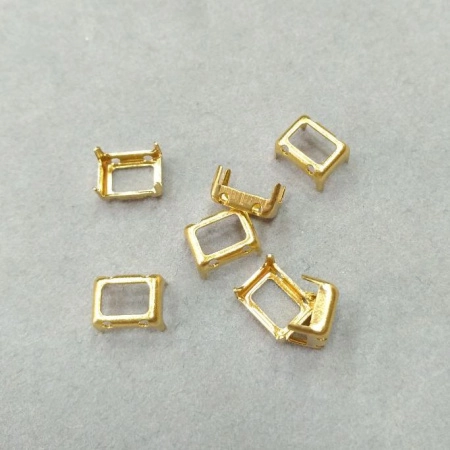 Оправа с цапами, 8х6мм, пришивная, форма прямоугольник, базовый материал - латунь, золотистого цвета, 50 шт.