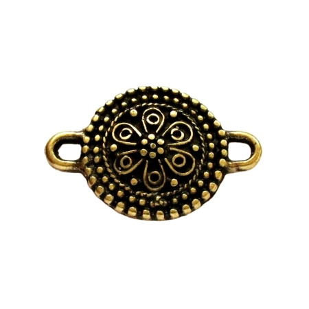 Коннектор, 40х26х3.5мм, Историческая коллекция, диск Карельский цветок, с двумя петельками, базовый материал - цинковый сплав, бронзовый с чернением, 2 шт.