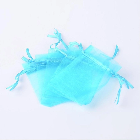 Мешочек из органзы, 9х7см, бирюзовый с бирюзовой ленточкой, 20 шт.