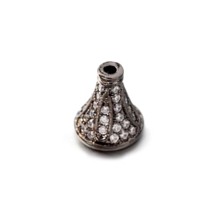 Конус, 9х8мм (внутренний размер 6.5мм), Milano, Изящный с фианитами, базовый материал - латунь, вороненая сталь, 1 шт.