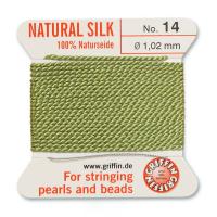 Нить шелковая, Griffin No.14 (1.02мм), светло-зелёная, с иглой, моток, 2 метра