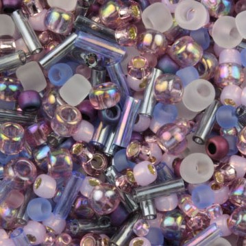<p>Японский бисер TOHO Mix - микс бисера и стекляруса разных форм, цветов и размеров. Цвет сиреневый (Kimono- Lilac Mix). Оттенок и состав набора может отличаться от фотографии. Цена за 10 грамм.</p>