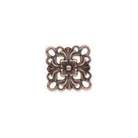 Декоративный элемент, 15х15мм, фантазийный квадрат выпуклый, базовый материал - сталь, античная медь, 5 шт.