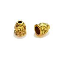 Цилиндр, 11х10мм (внутренний размер 7.5мм), с цветочками, базовый материал - цинковый сплав, золотистого цвета с чернением, 1 шт.