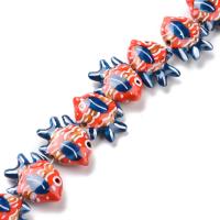 Бусина фарфоровая, 25х20х10-20х16х5мм, тропическая рыбка, красная с цветом морской волны и горчичным, 1 шт.